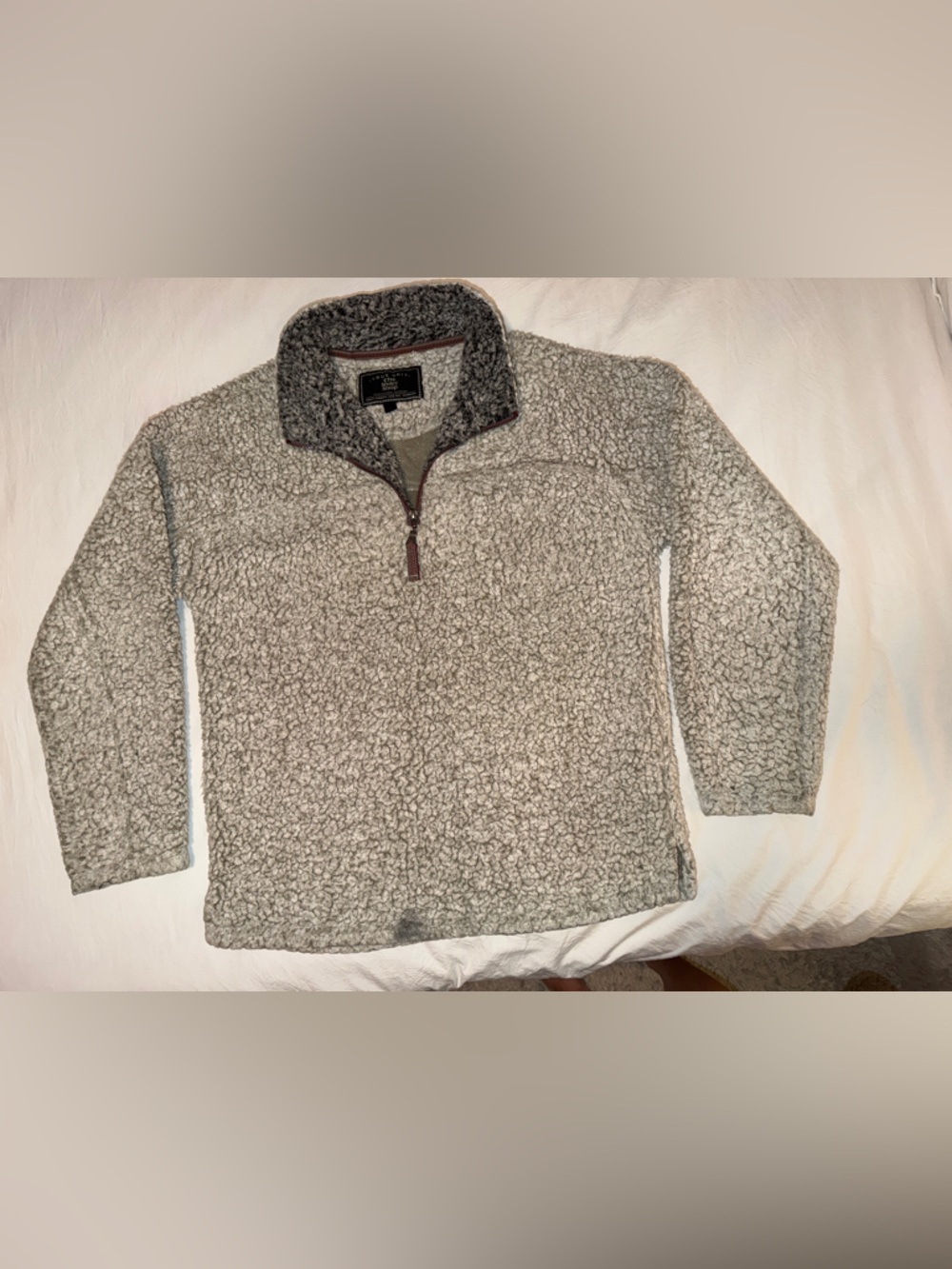 True Grit Men's Sherpa Quarter-Zip Pullover - Light Gray with Dark Gray Trim